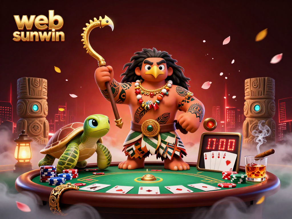 Experience exciting gaming at web sunwin with vibrant poker gameplay and characters in a dynamic casino scene.