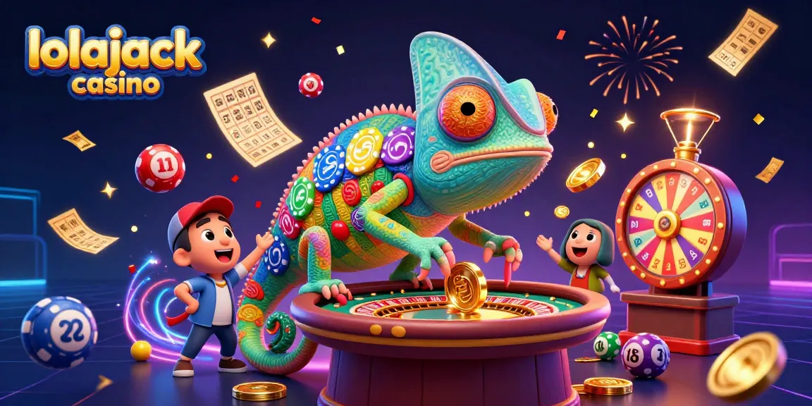 Experience thrilling play at lolajack casino with lively characters and golden rewards in a vibrant scene.