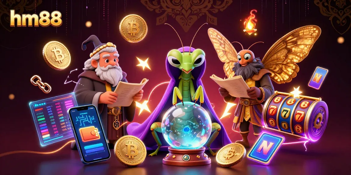 Engage with hm88's vibrant casino experience featuring iconic slot elements and mystical characters.